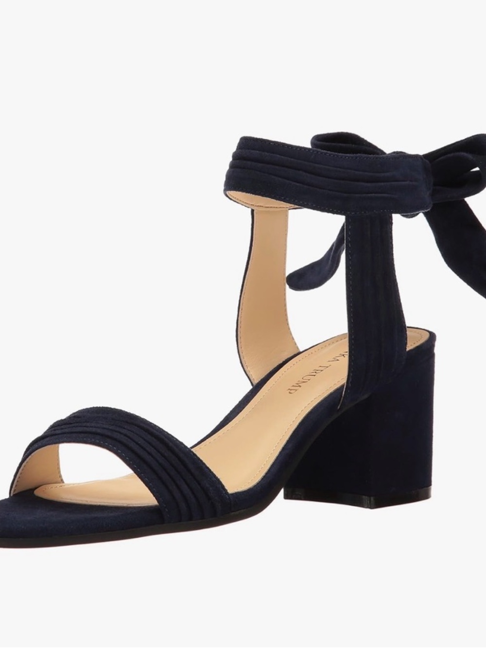 Navy Suede Bow Ankle-Tie Block Heel Sandal